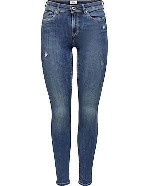 ONLY Women's Onlwauw Life Mid Skinny Fit Jeans, Medium Blue Denim, XS / 32L