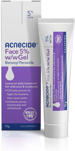 Acnecide Face Gel 5% Benzoyl Peroxide 15g – Treatment for Mild Facial Acne & Spots