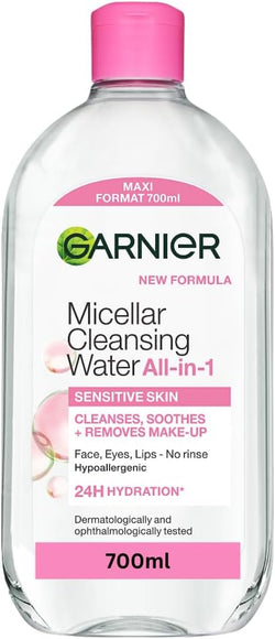 Garnier Micellar Water 700ml – All-in-One Face Cleanser & Makeup Remover for Sensitive Skin
