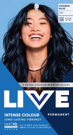 Schwarzkopf LIVE Intense Colour 090 Cosmic Blue – Permanent Blue Hair Dye with Colour Refresh Gloss