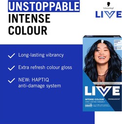 Schwarzkopf LIVE Intense Colour 090 Cosmic Blue – Permanent Blue Hair Dye with Colour Refresh Gloss