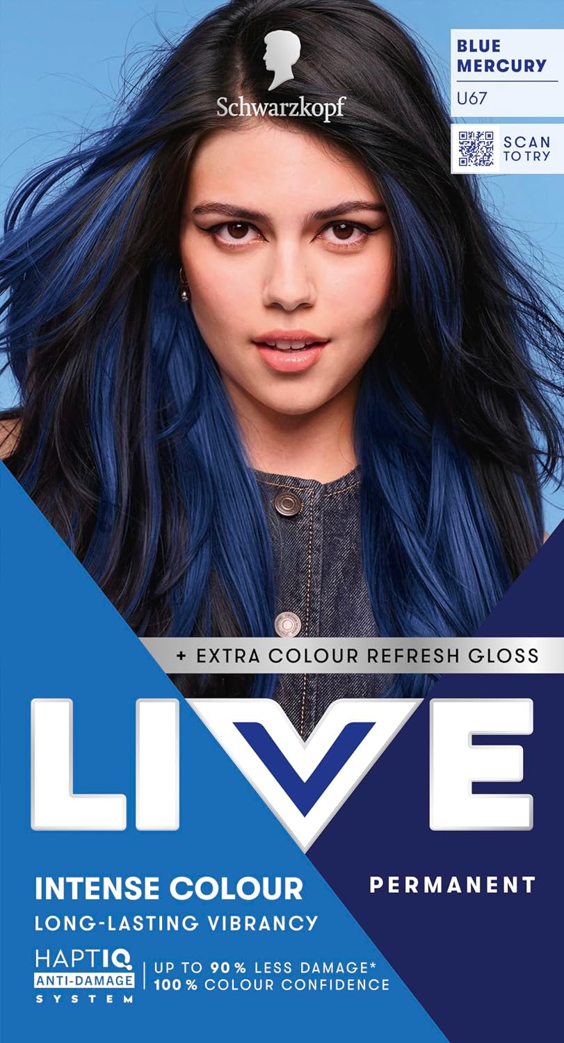 Schwarzkopf LIVE Intense Colour 090 Cosmic Blue – Permanent Blue Hair Dye with Colour Refresh Gloss