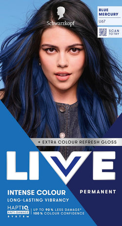Schwarzkopf LIVE Intense Colour 090 Cosmic Blue – Permanent Blue Hair Dye with Colour Refresh Gloss